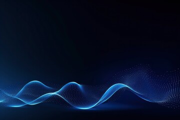 Dynamic blue particle wave. Abstract sound visualization. Digital structure of the wave flow of luminous particles.