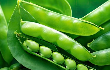 Close up of peas in pea pod.