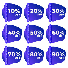 SET SALE TAG BADGE TEMPLATE GRADIENT COLOR DESIGN. OFFER WITH DIFFERENT DISCOUNT FROM 10, 20, 30, 40, 50, 60, 70, 80, 90 PERCENT OFF.MODERN DESIGN VECTOR FOR YOUR BUSINESS