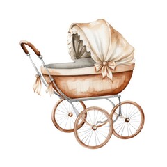 Watercolor Baby carriage Clipart on white background.