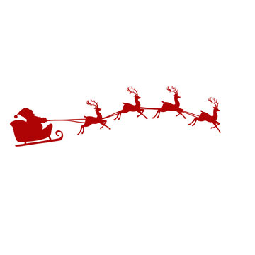 Santa Claus Silhouette in sleigh full of gifts with reindeers. Merry christmas and Happy new year decoration. 