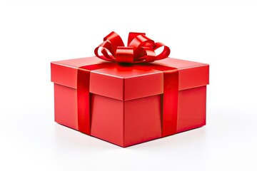 Gift box with red ribbon isolated on white background.