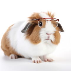 Rabbit wearing glasses isolated on white background