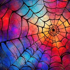 Rainbow spider web in stained glass style