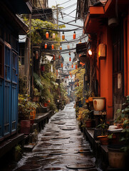 The scenery of a natural and comfortable quaint town street