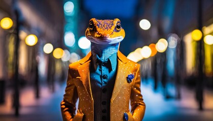 Anthromorphic Salamander Wearing Fashionable Blazers
