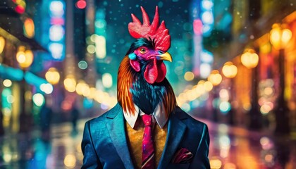 Anthromorphic Rooster Wearing Fashionable Blazers