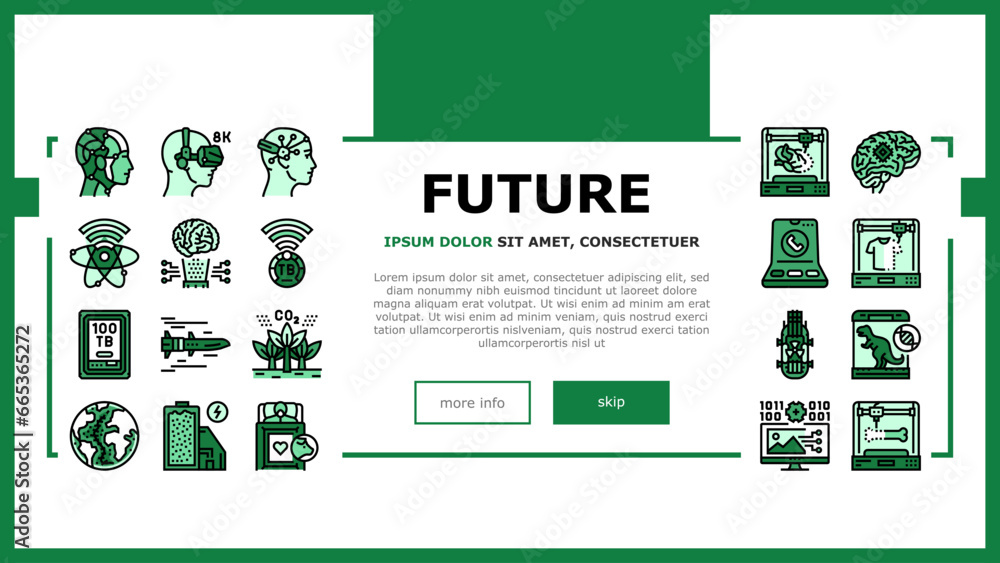 Aufkleber future techology digita modern landing web page vector. tech science, futuristic data, internet comp
