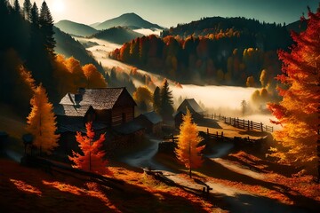 sunset over the river, sunset in the mountains