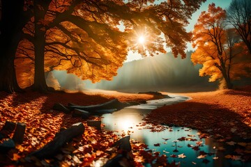 sunset in the forest, autumn in the forest
