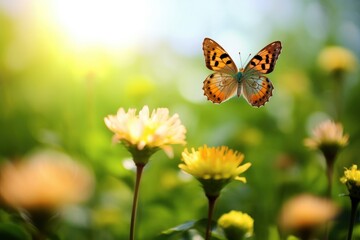 Obraz premium Butterfly Flying over the Meadow.