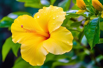 Fototapeta premium Close up beautiful yellow hibiscus flower.