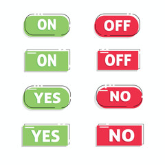 Set of Modern Simple Flat Yes, No Buttons, Switch. Vector Illustration