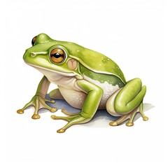 Obraz premium Watercolor green frog on white background.