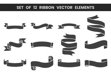 Set of 12 ribbon vector elements. Vector illustration. Suitable for wedding invitation, aesthetic decoration, social media post, banner, promotion, advertising, etc.