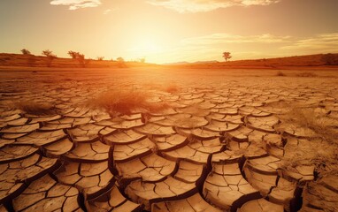 Cracked Land on Hot Sunny Weather El Nino Drought Season - obrazy, fototapety, plakaty