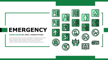 emergency safety security danger landing web page vector. warning fire, caution rescue, alarm exit, attention red, notice evacuation emergency safety security danger Illustration
