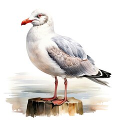 Obraz premium Watercolor seagull isolated on white background.