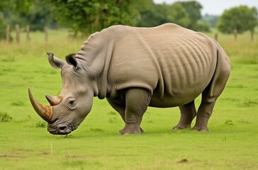 Obraz premium White Rhino grazing.