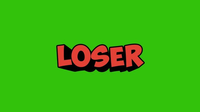 loser 3D Shiny Text on green background animation. 4K motion animation.