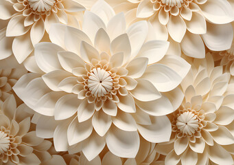 White marble carved relief flower sculpture, floral decorative wallpaper. Generative AI