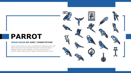 parrot bird blue animal tropical landing web page vector. macaw blue, yellow wildlife, nature feather, red bright, wing wild, ara parrot bird blue animal tropical Illustration © vectorwin