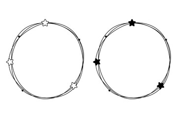 Two circle frames with stars on it circumference , illustrated white background