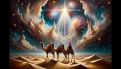 Star of Wonder: The Magi's Guiding Light in the Desert - obrazy, fototapety, plakaty