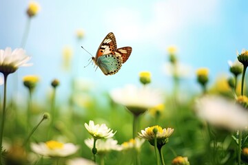 Butterfly Flying over the Meadow.