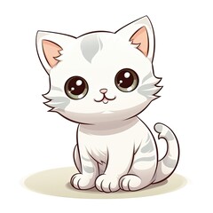 Fototapeta premium Cute Kawaii cat clipart icon white background.