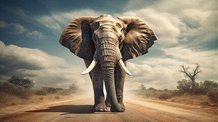 Walking very big Elephant on road.