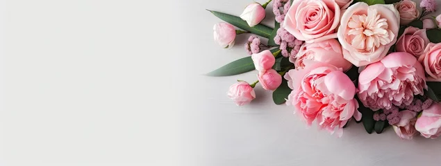 Foto op Aluminium Fresh bunch of pink peonies and roses with copy space. © MdHafizur