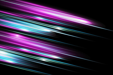 Dark wide abstract background with glowing speed and movement light effect.