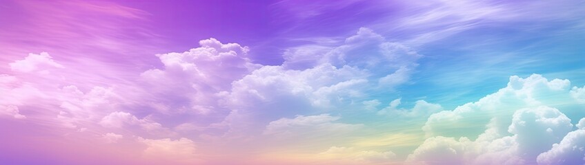 Naklejka na ściany i meble Rainbow sky with fluffy clouds. Multicolored toned sky.