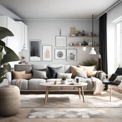 modern living room with table and  plant vase