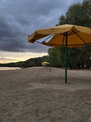  Lone umbrella on deserted beach