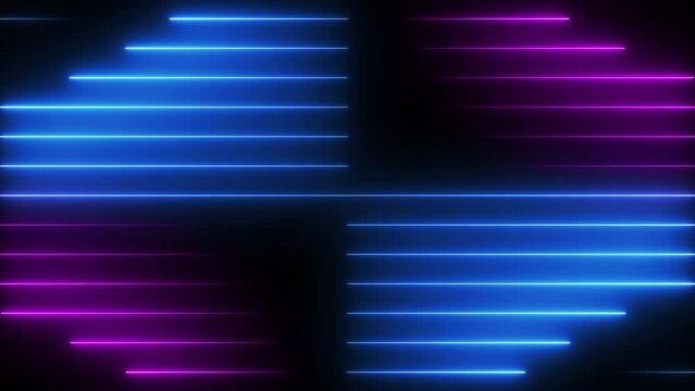 Bright blue and purple neon laser beams abstract motion background with glowing stripes
