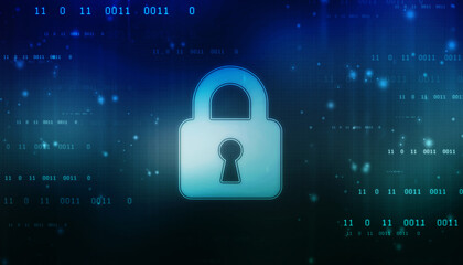 Digital Padlock on abstract technology background, Technology security concept. Modern safety digital background. Protection system, Cyber Security and safety information, personal data concept