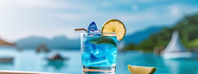 Banner with Blue Loguna cocktail.