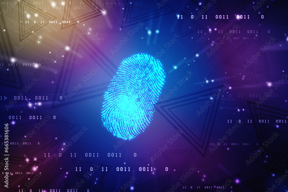 Poster abstract security system concept with fingerprint on technology background, fingerprint scanning ide
