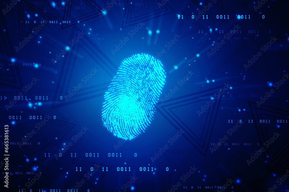Poster abstract security system concept with fingerprint on technology background, fingerprint scanning ide
