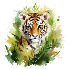 Watercolor Tiger for kids.