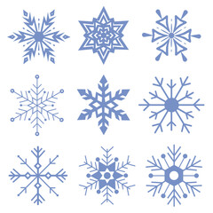 Snowflakes isolated on white background. A good element for Christmas banners, cards. Set of organic and geometric snowflakes.