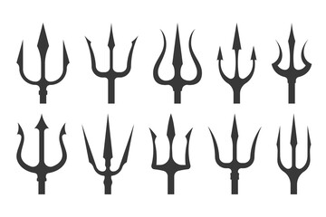 Trident silhouette vector isolated on white background.