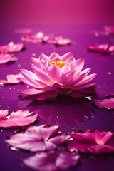 Pink lotus on purple background with bokeh lights and sparkles