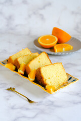 orange chiffon cake in plate