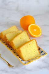 orange chiffon cake in plate