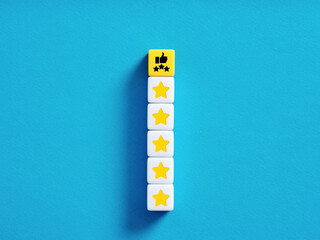 Achieving service or product excellence and quality. Five star rating customer satisfaction.