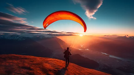 Abwaschbare Fototapete Paragliding in the Mountains © EwaStudio