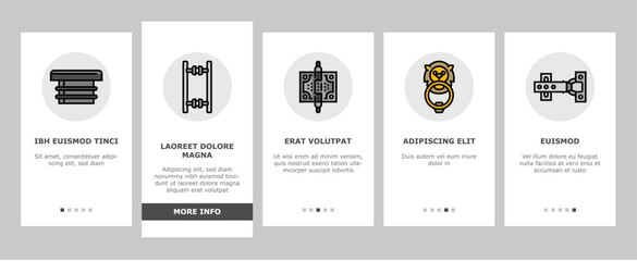 hardware furniture detail fitting onboarding mobile vector. equipment construction, metal steel, tool object, home element, metallic door, screw hardware furniture detail fitting Illustrations